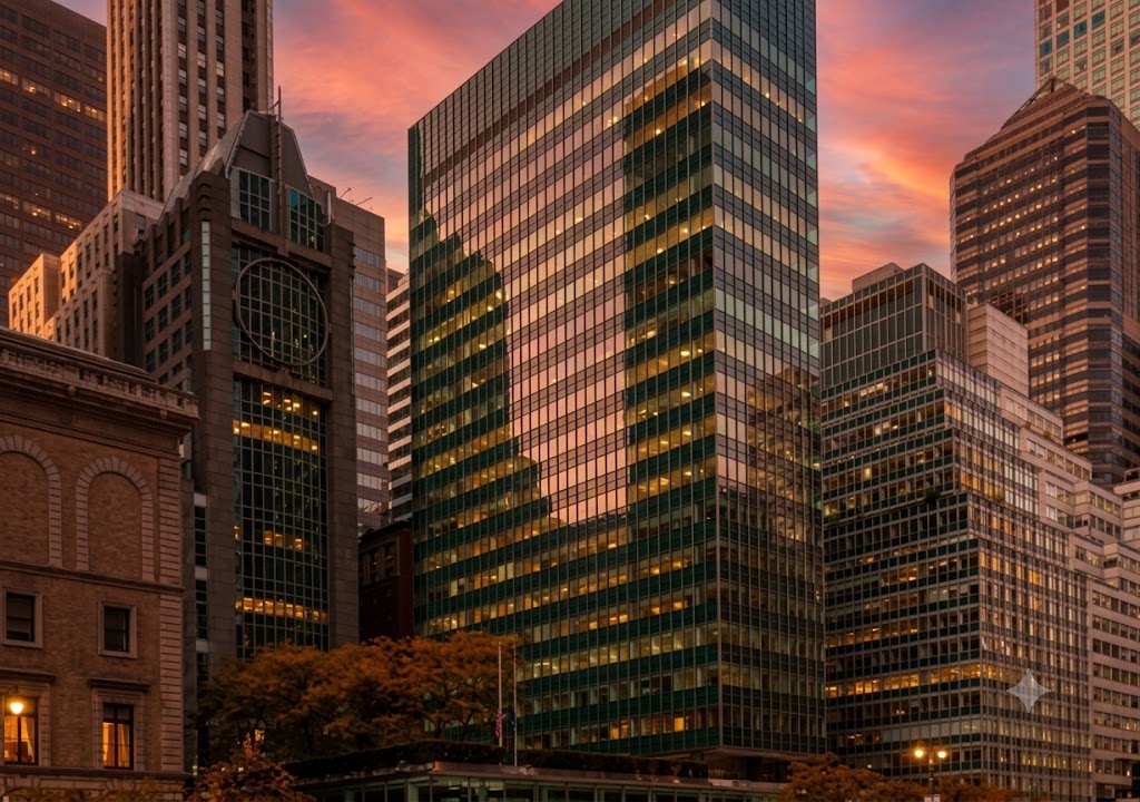 Lever House on Park Avenue at sunset, a Midtown glass tower